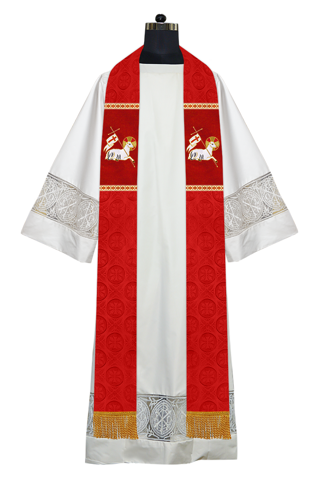 Handmade Pastor Stole with Spiritual Embroidered Motif & Trims