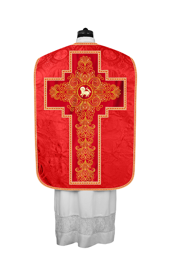 Roman Chasuble Vestment Enriched with Colored Braids and Trims
