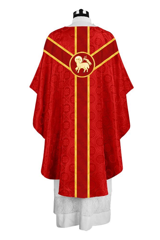Liturgical Gothic Chasuble with Embroidered Motif and Plain Orphrey