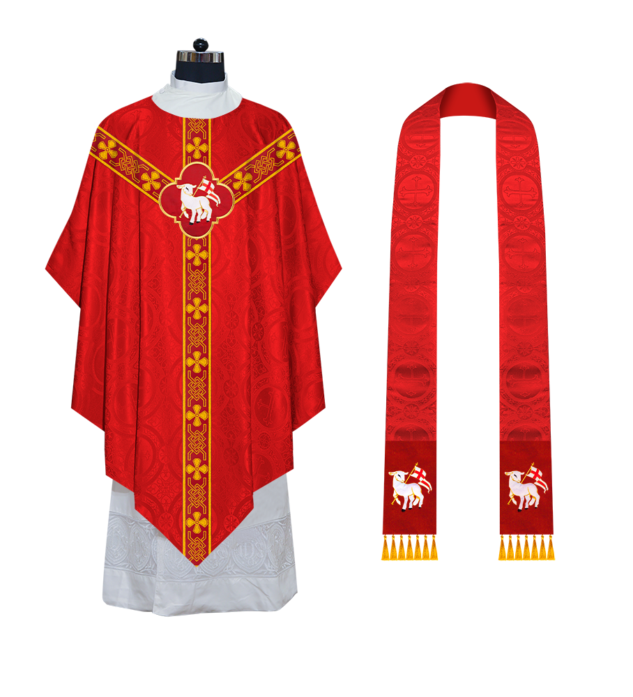 Pugin Gothic Chasuble with Designer Orphrey - Elegant Catholic Vestment