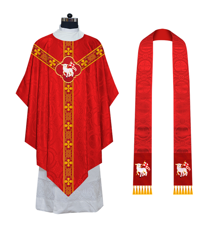 Pugin Gothic Chasuble with Designer Orphrey - Elegant Catholic Vestment