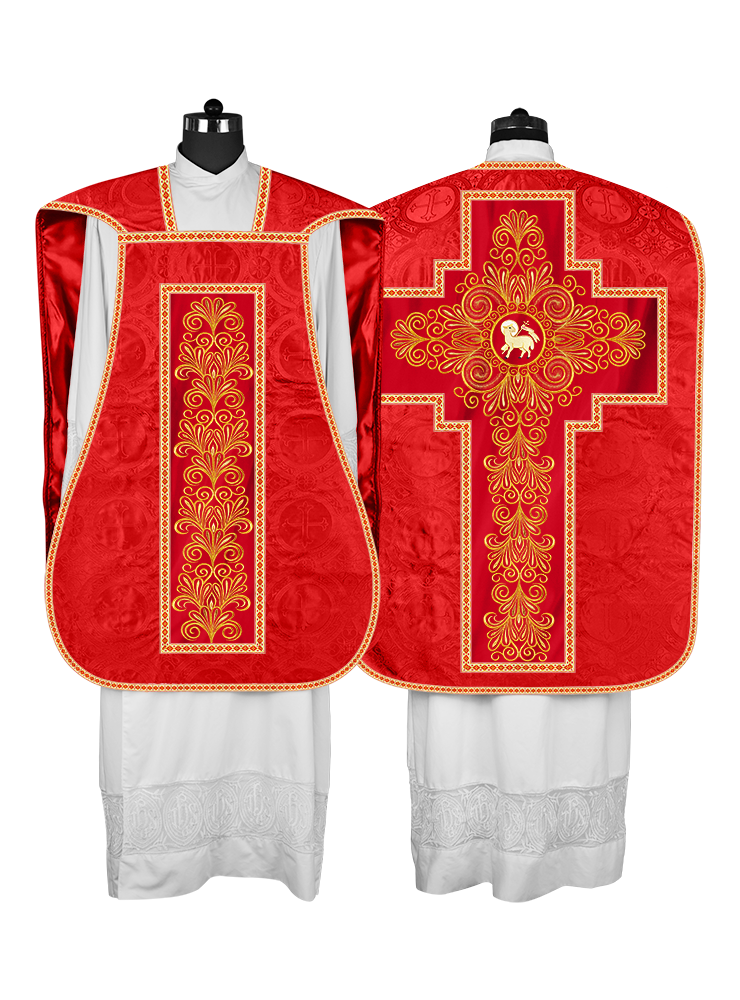 Roman Chasuble Vestment Enriched with Colored Braids and Trims