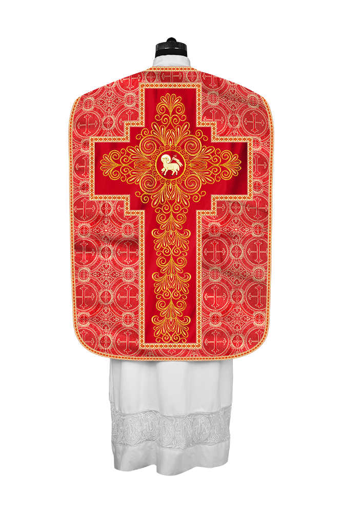 Roman Chasuble Vestment Enriched with Colored Braids and Trims