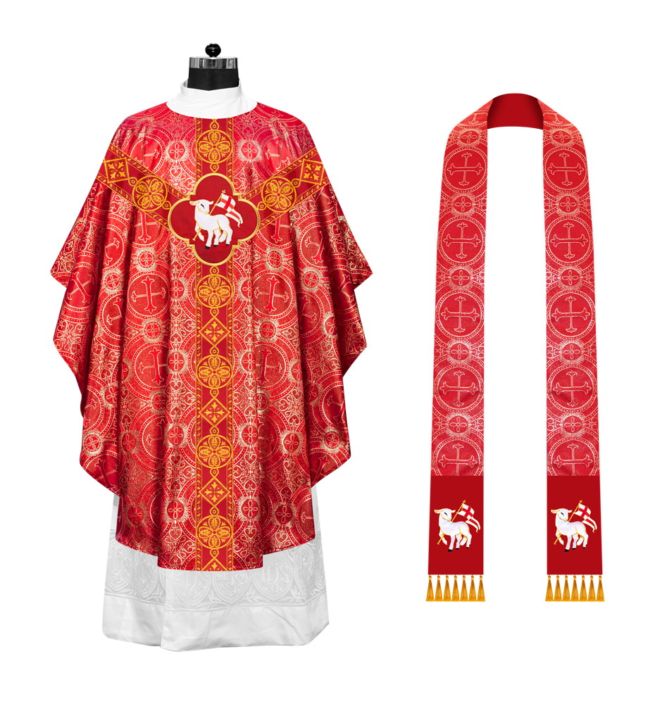 Liturgical Gothic Chasuble Vestment with Y Type Braided Orphrey