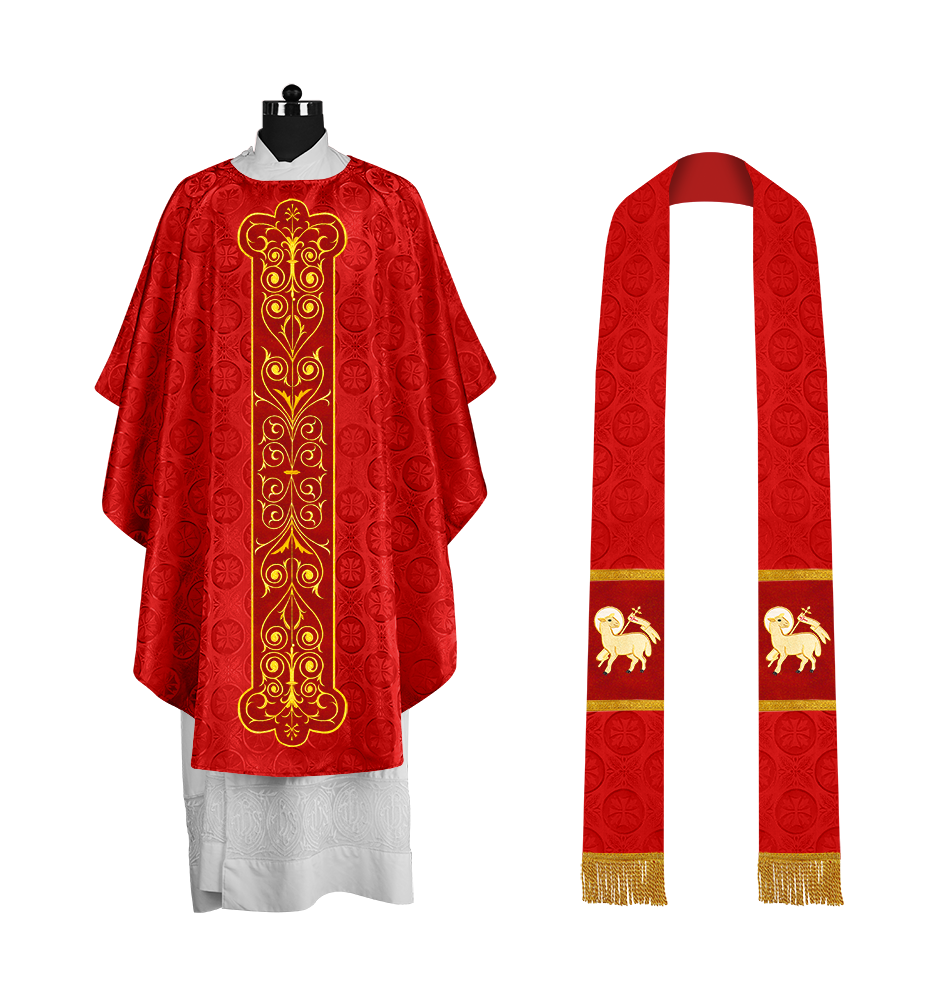 Liturgical Priest Chasuble with Vintage-Style Embroidered Orphrey