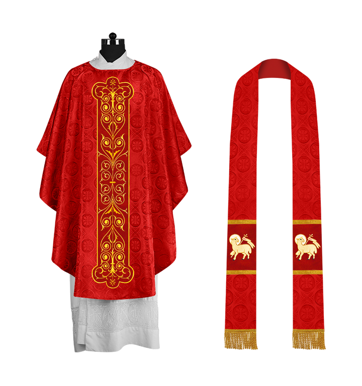 Liturgical Priest Chasuble with Vintage-Style Embroidered Orphrey