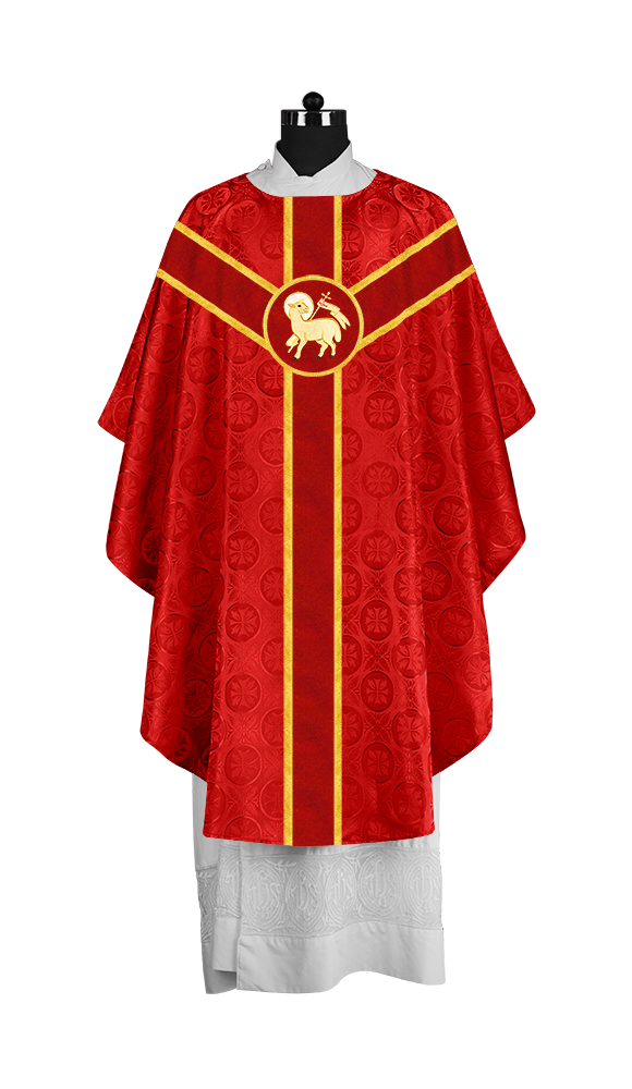 Liturgical Gothic Chasuble with Embroidered Motif and Plain Orphrey