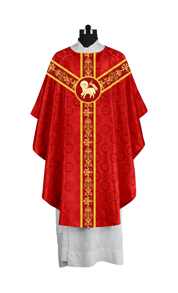 Ornate Priest Chasuble Vestment with Liturgical Embroidered Trims