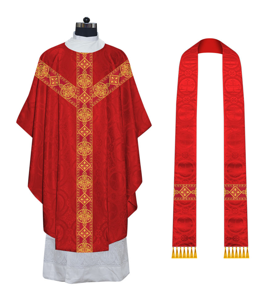 Liturgical Gothic Chasuble Vestment with Y Type Braided Orphrey