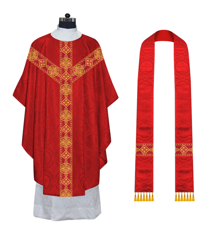 Liturgical Gothic Chasuble Vestment with Y Type Braided Orphrey