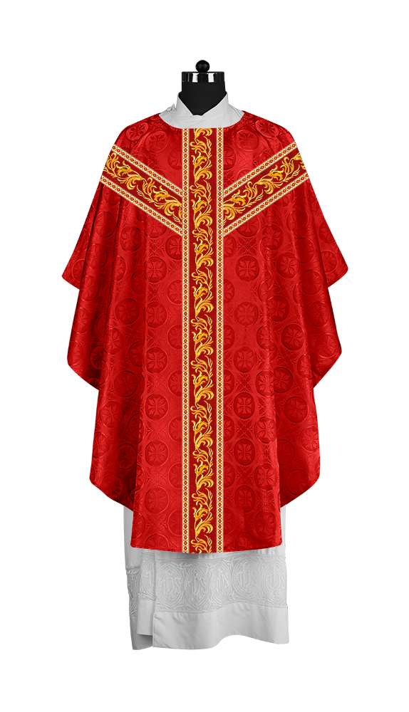 Premium Gothic Priest Chasuble with Embroidery Orphrey & Liturgical Motif