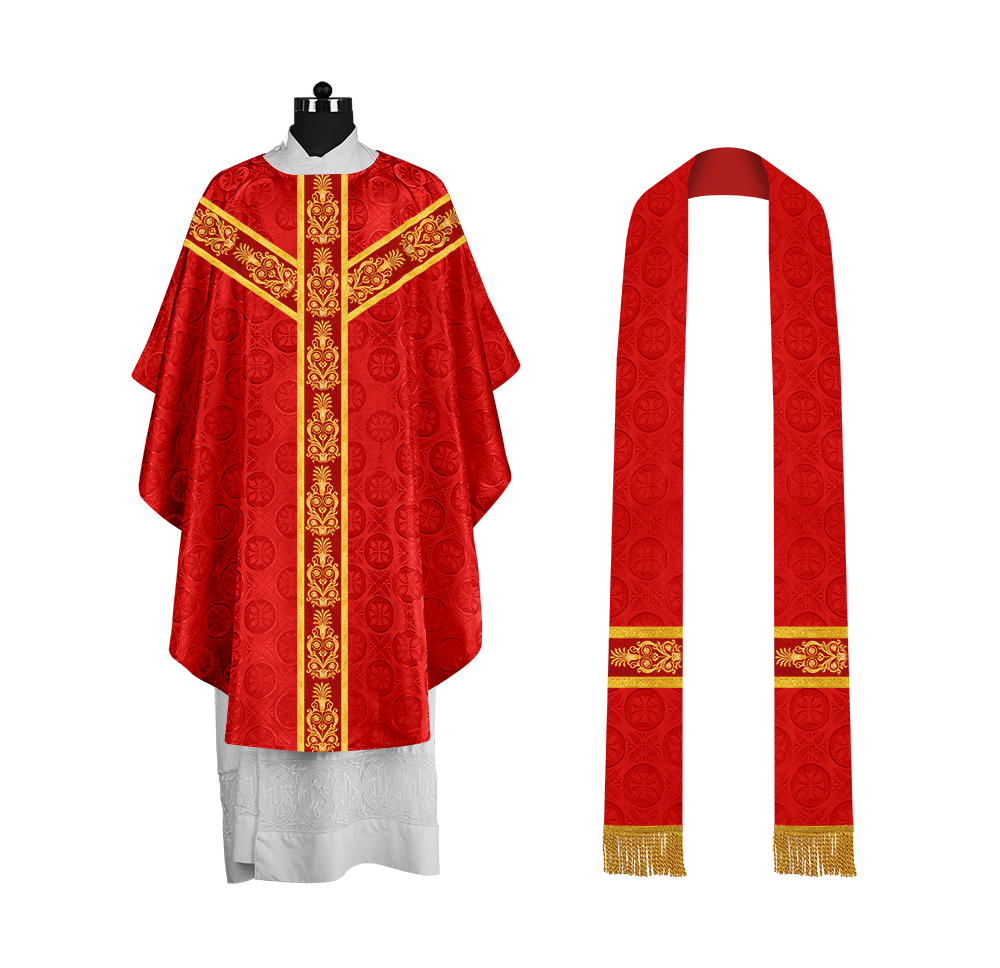 Handcrafted Gothic Chasuble with Traditional Embroidered Orphrey