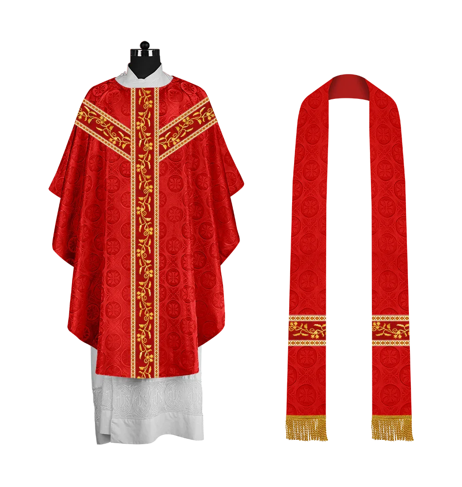 Traditional Gothic Chasuble Vestment with Floral Embroidery & Trims