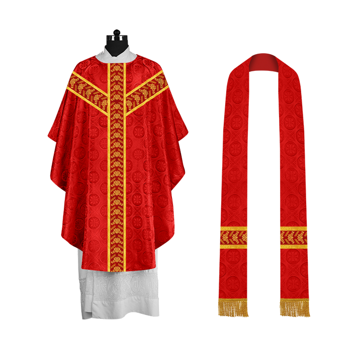 Traditional Gothic Chasuble Vestment with Embroidered Orphrey