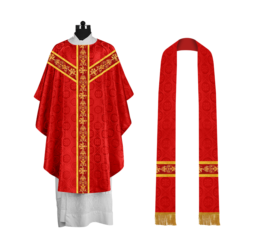 Ornate Priest Chasuble Vestment with Liturgical Embroidered Trims