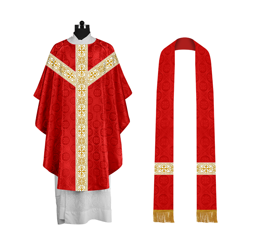 Priest Chasuble with Classic Braided Orphrey and Trims