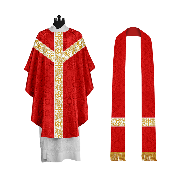 Priest Chasuble with Classic Braided Orphrey and Trims