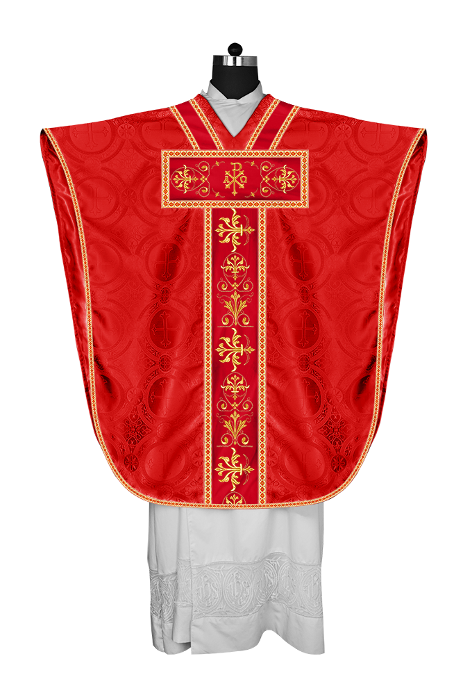 Borromean chasuble vestment with spiritual motifs and trims