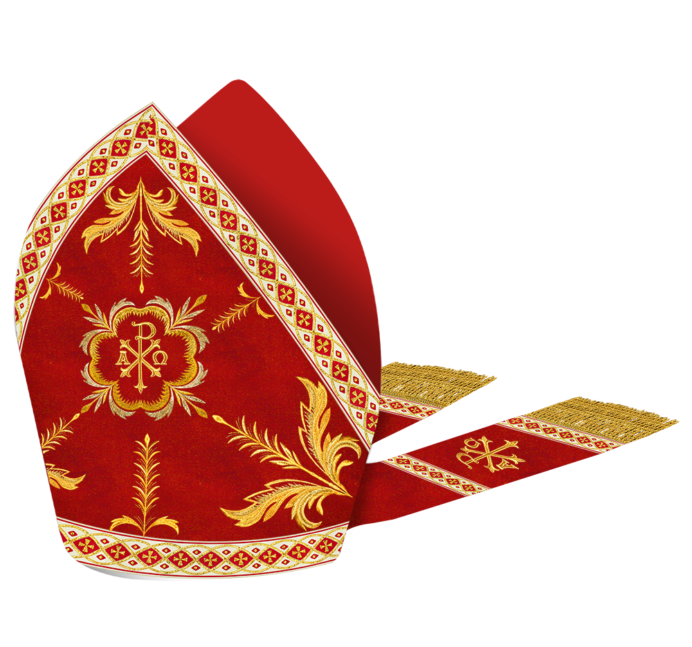 Mitre with Adorned Embroidery Motif and Trims