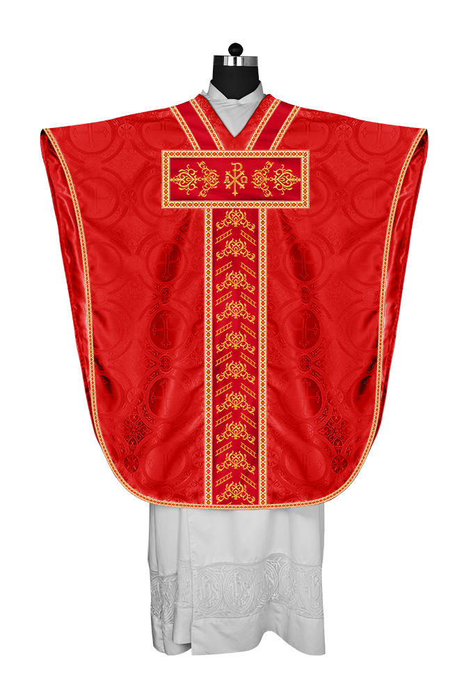 Borromean chasuble vestment adorned with colour braids and trims