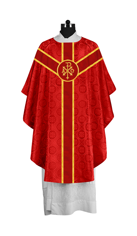 Liturgical Gothic Chasuble with Embroidered Motif and Plain Orphrey