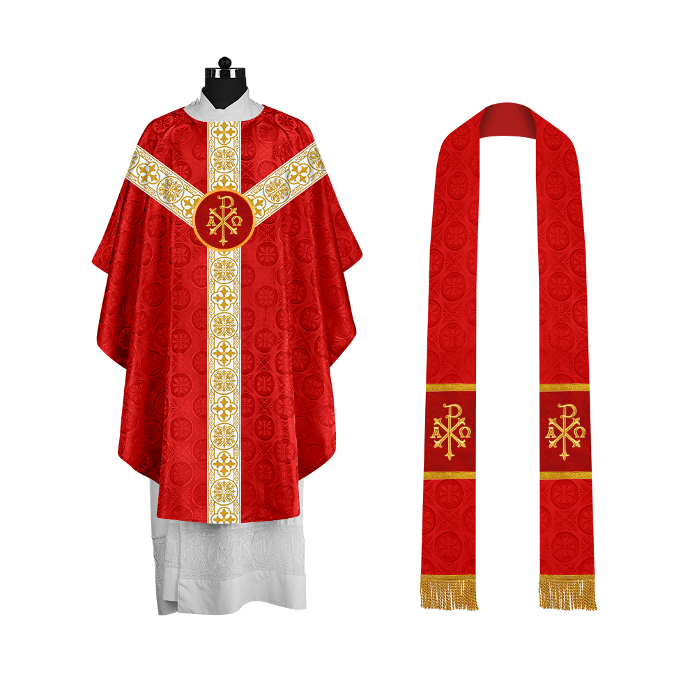 Priest Chasuble with Classic Braided Orphrey and Trims