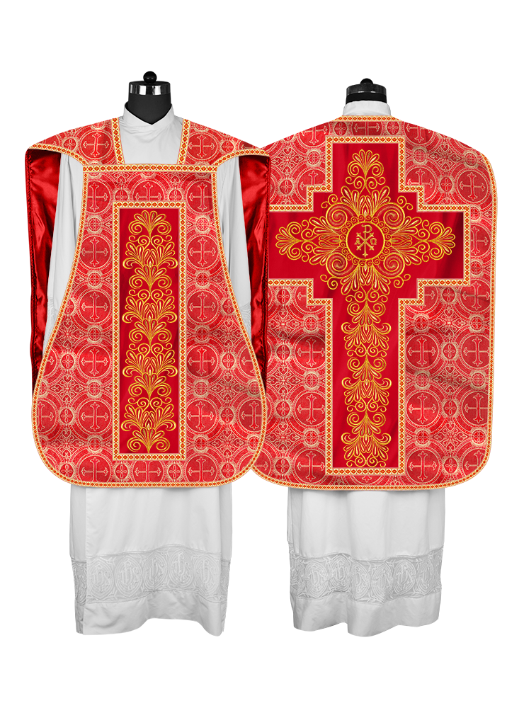 Roman Chasuble Vestment Enriched with Colored Braids and Trims