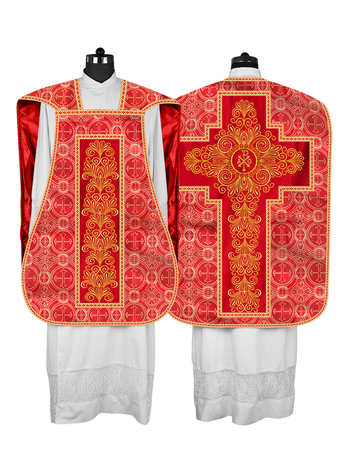 Roman Chasuble Vestment Enriched with Colored Braids and Trims