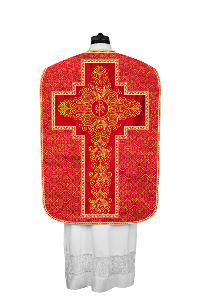 Roman Chasuble Vestment Enriched with Colored Braids and Trims