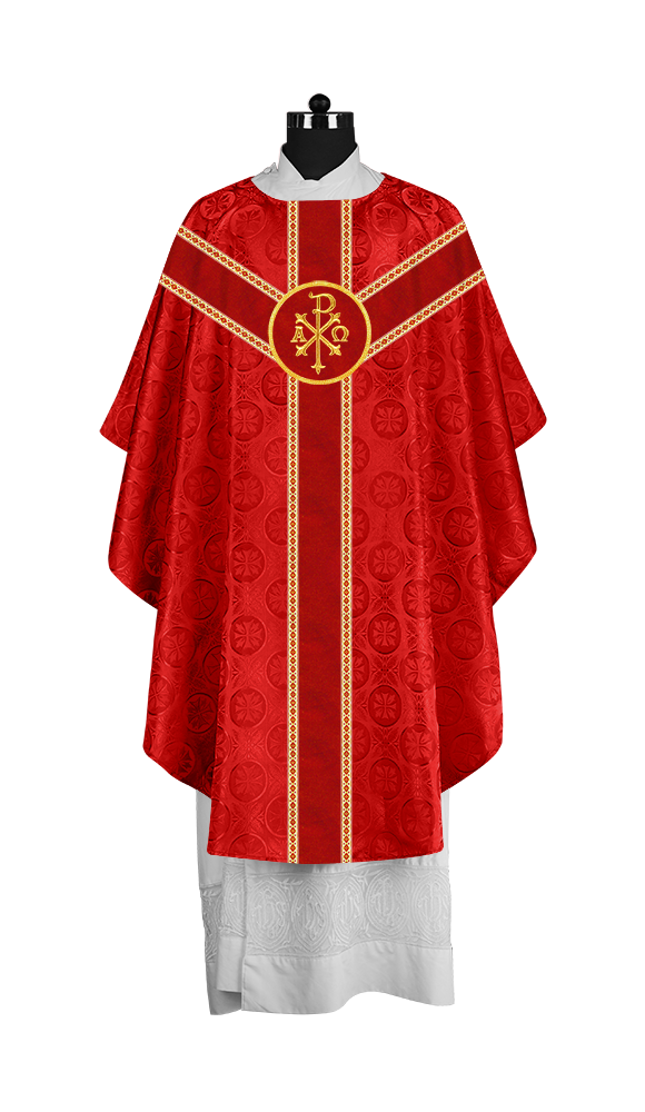 Liturgical Gothic Chasuble with Embroidered Motif and Plain Orphrey