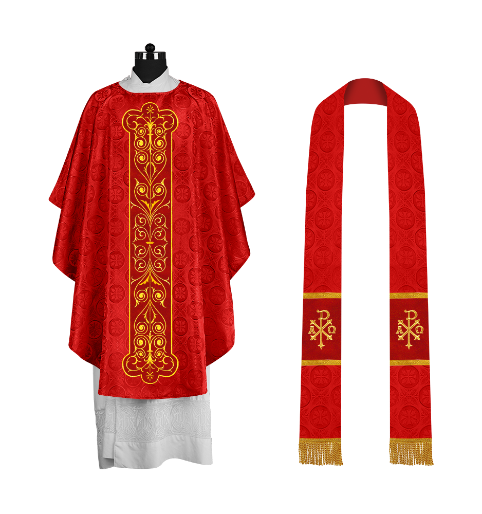 Liturgical Priest Chasuble with Vintage-Style Embroidered Orphrey