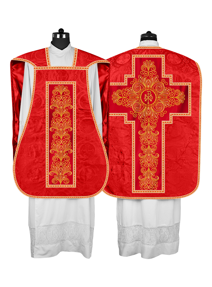 Roman Chasuble Vestment Enriched with Colored Braids and Trims