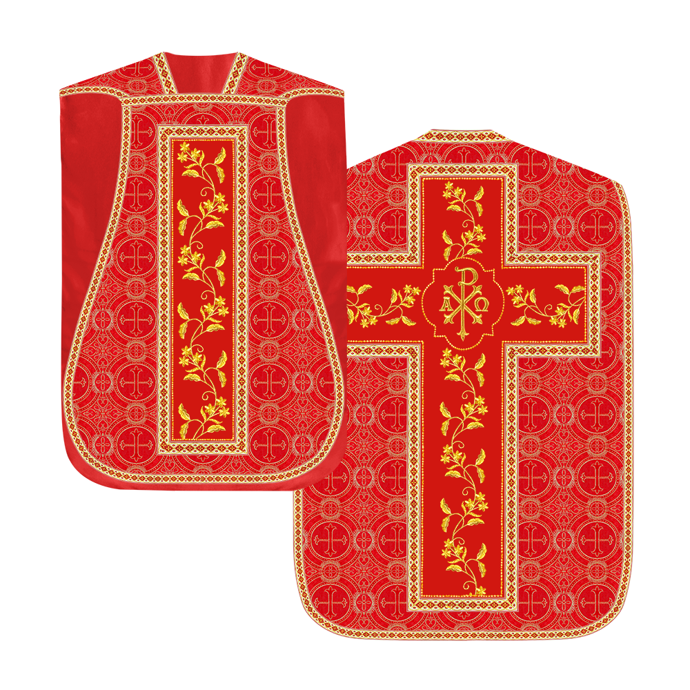 Roman Chasuble vestment with Floral Design and Trims