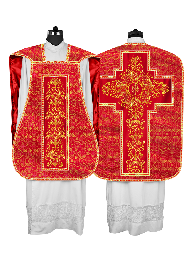 Roman Chasuble Vestment Enriched with Colored Braids and Trims