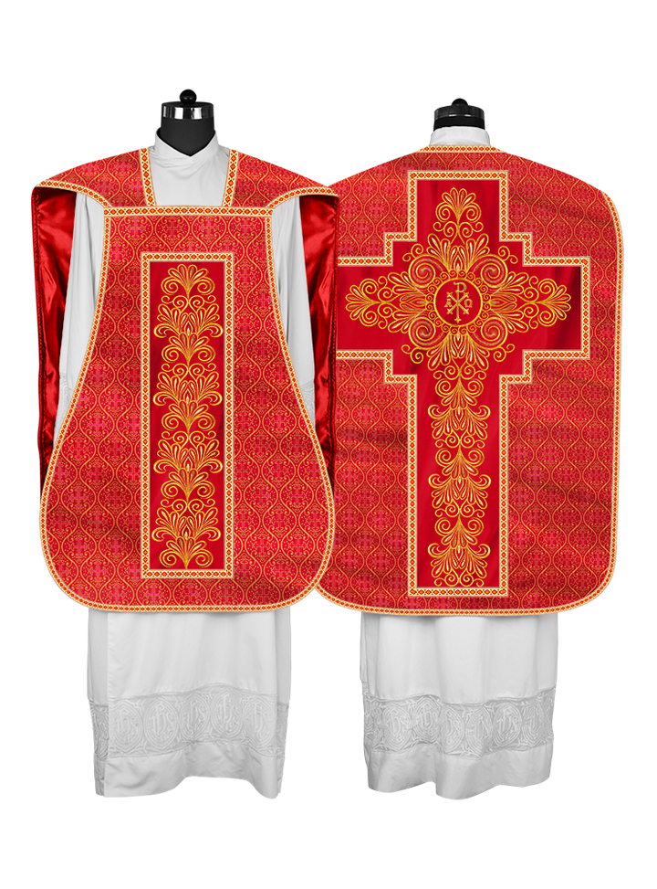 Roman Chasuble Vestment Enriched with Colored Braids and Trims