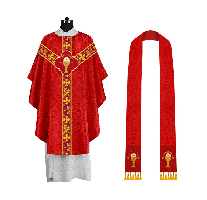 Pastor Chasuble with Embroidered Motif and Braided Orphrey