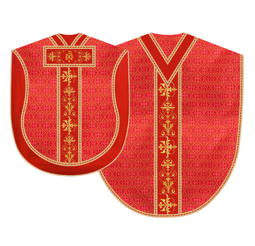 Borromean chasuble vestment with spiritual motifs and trims