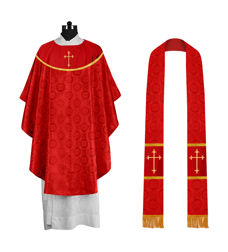 Gothic Chasuble Vestment with Elegant Cross Embroidery