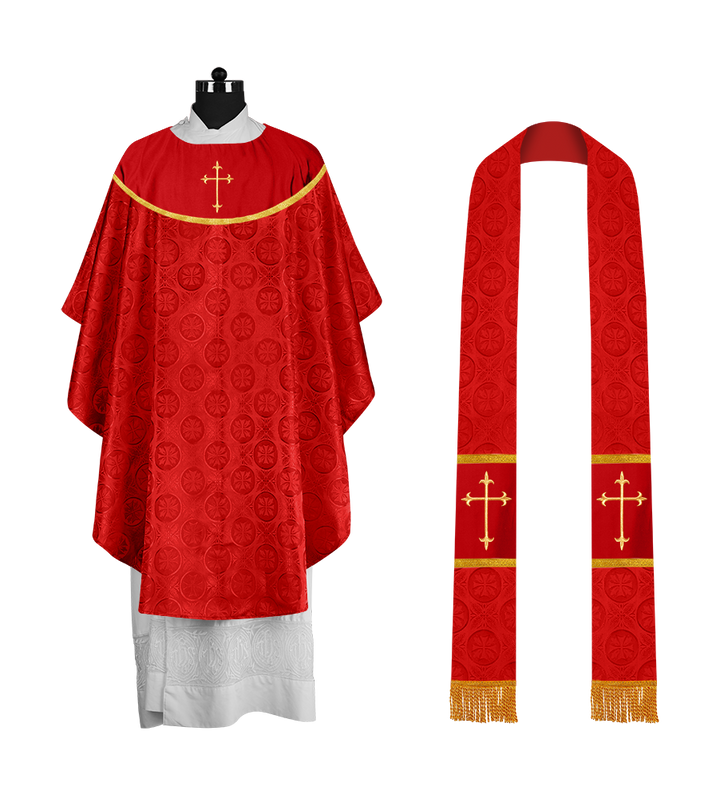 Gothic Chasuble Vestment with Elegant Cross Embroidery