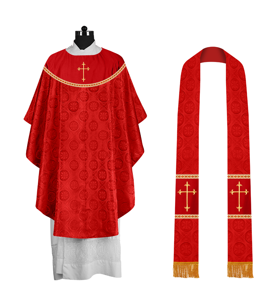 Gothic Chasuble Vestment with Elegant Cross Embroidery