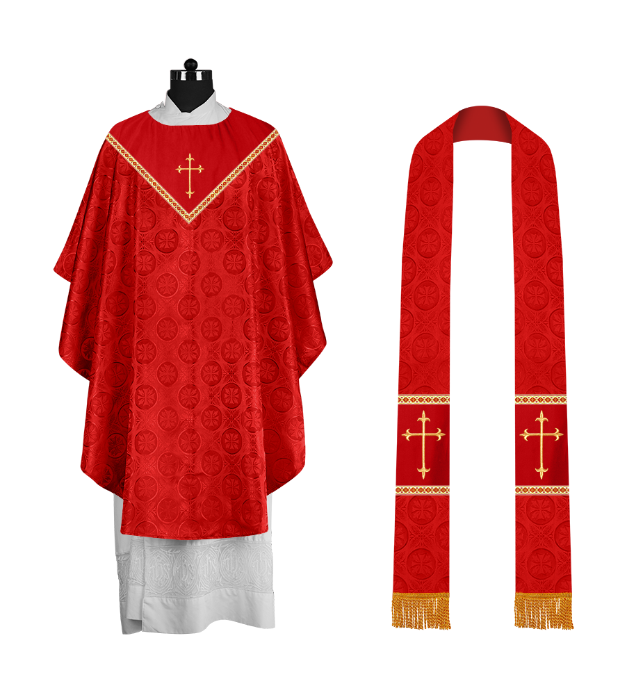 Gothic Chasuble Vestment with Elegant Cross Embroidery