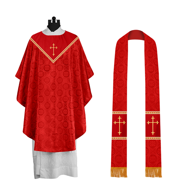 Gothic Chasuble Vestment with Elegant Cross Embroidery