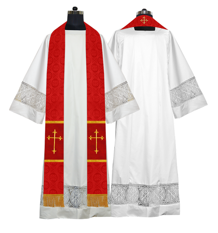 Liturgical Stole Adorned with Embroidered Cross Motif