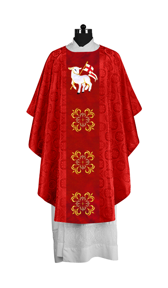 Embroidered Gothic Chasuble for Clergy with Liturgical Orphrey Design