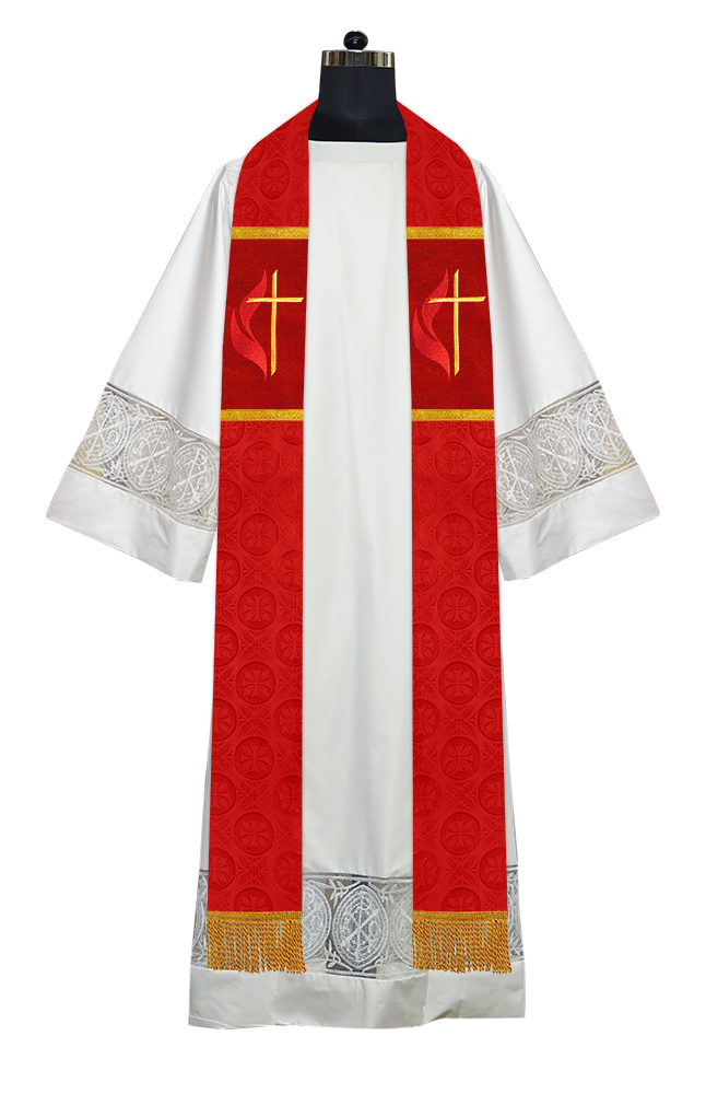 Liturgical Stole Adorned with Embroidered Cross Motif