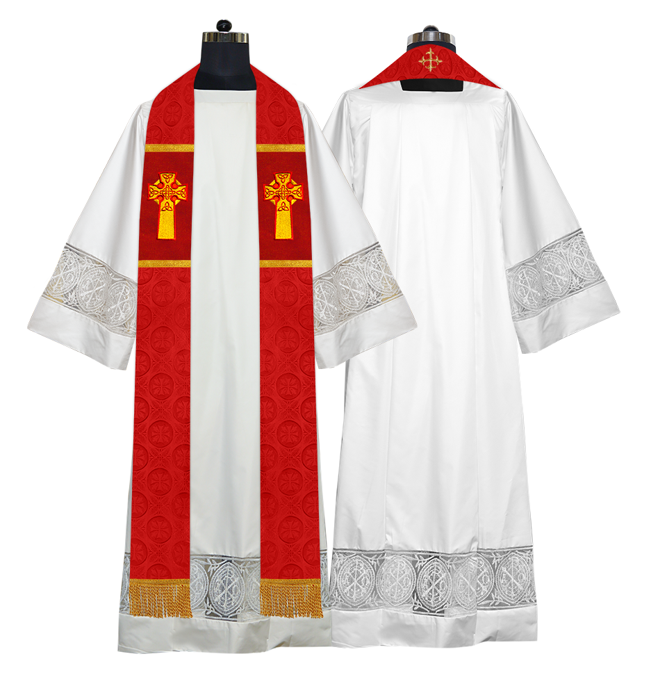 Liturgical Stole Adorned with Embroidered Cross Motif