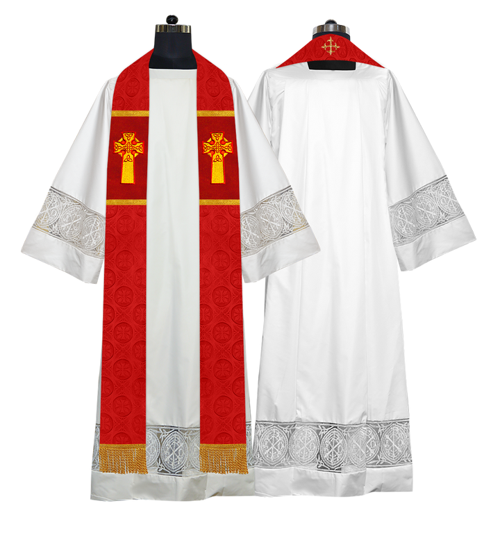 Liturgical Stole Adorned with Embroidered Cross Motif