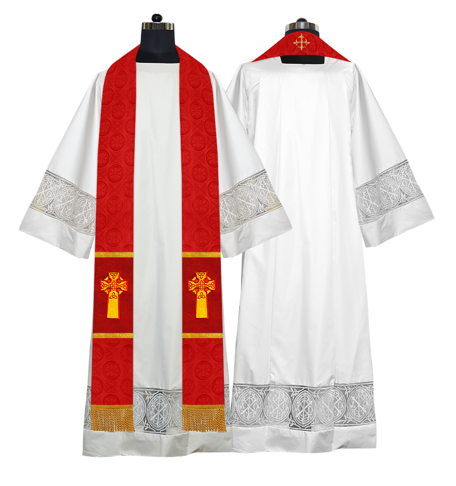 Liturgical Stole Adorned with Embroidered Cross Motif