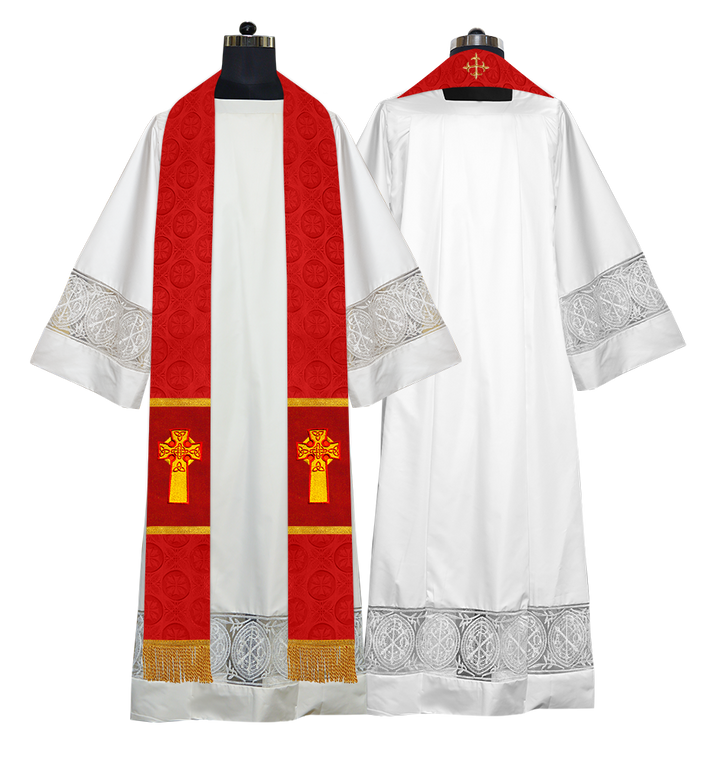 Liturgical Stole Adorned with Embroidered Cross Motif