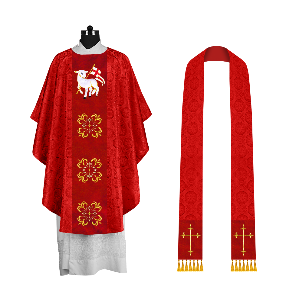 Embroidered Gothic Chasuble for Clergy with Liturgical Orphrey Design
